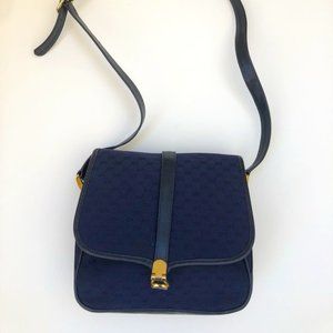 Vintage Gucci mini monogram canvas and leather shoulder bag gold hardware